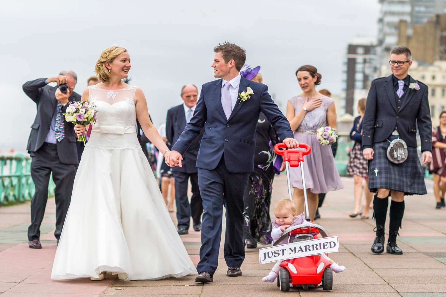 bride and groom on Brighton sea front