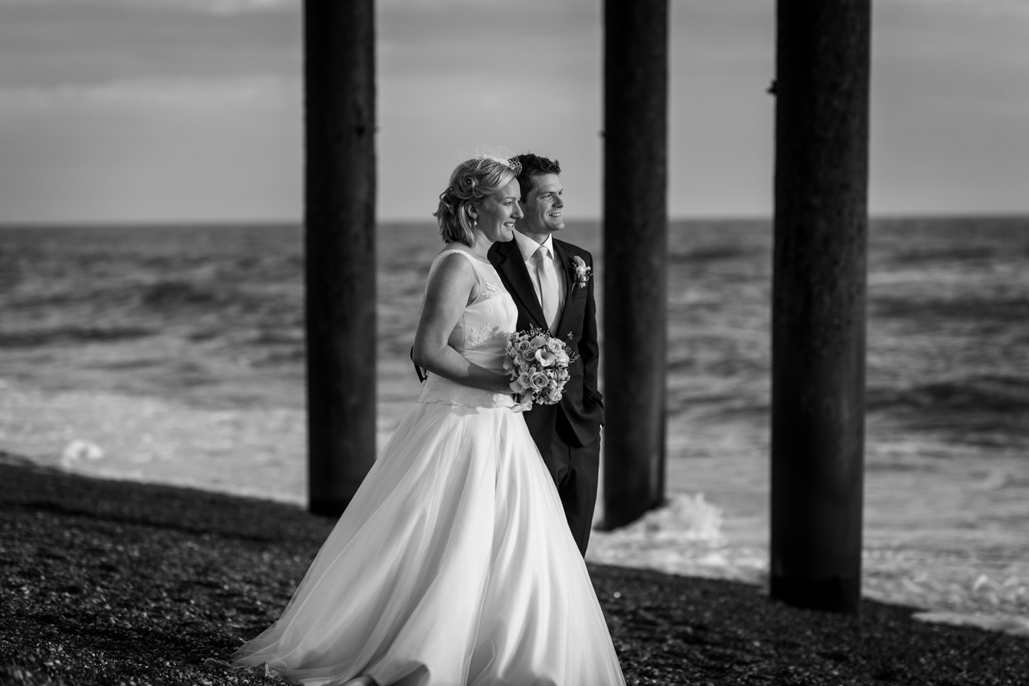 bride and groom on Brighton beach